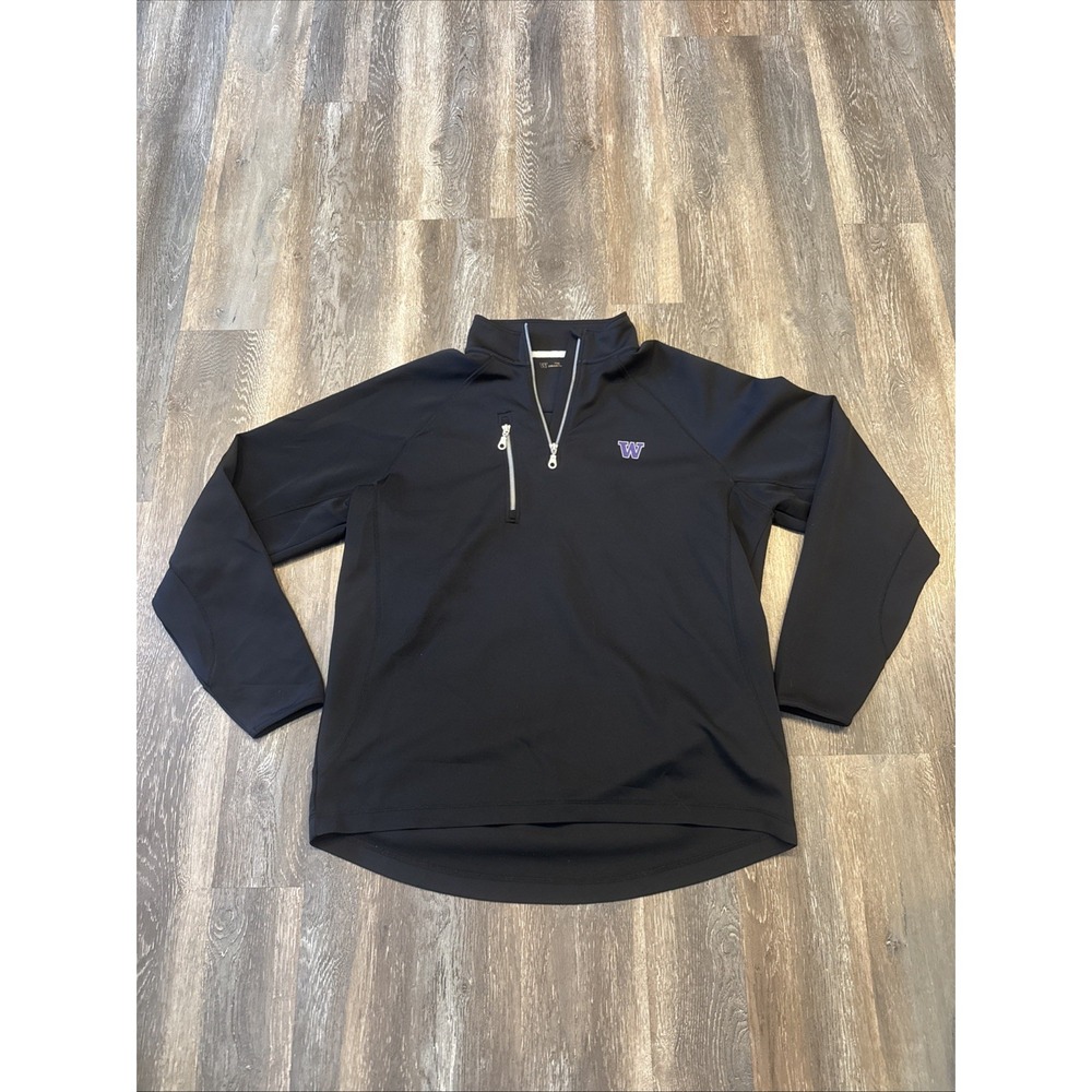 The Collection Men's Large Qtr Zip Long Sleeve Pullover UW Huskies Black